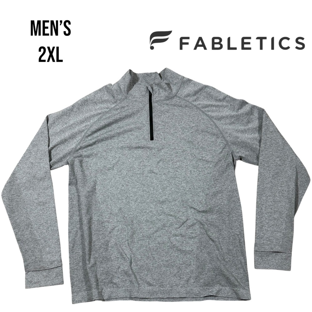 Fabletics Men's 1/4 Zip Pullover Gray‎ XXL Long Sleeve Athletic Training Top Gym
